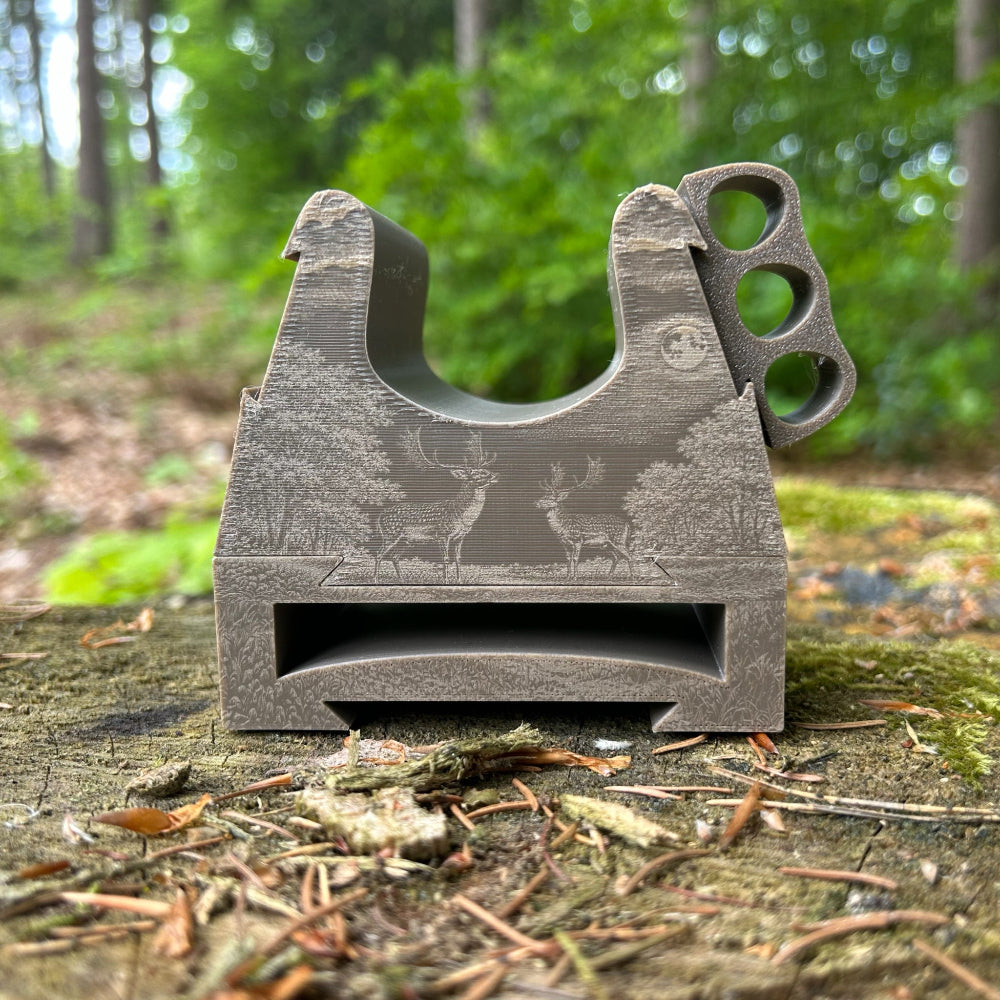 Gewehrauflage Päng in olivgrün mit Motiv "Damwild"