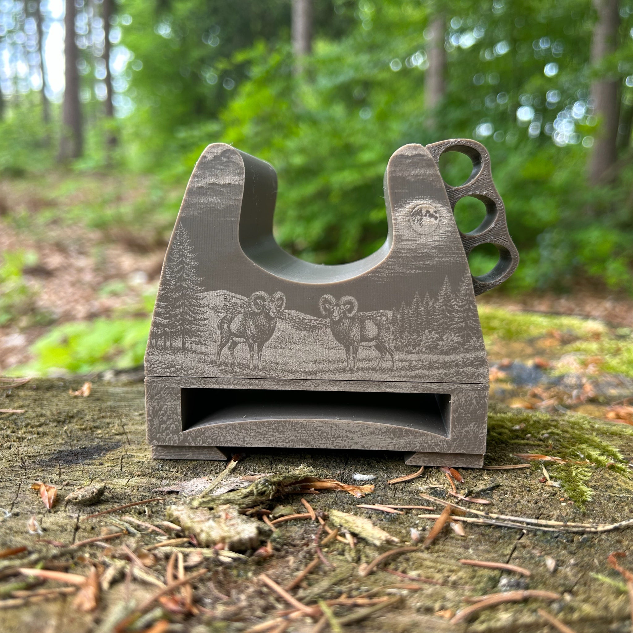 Gewehrauflage Päng in erdbraun mit Motiv "Muffel"